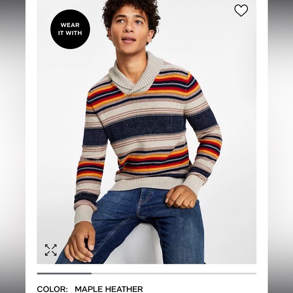 SUN + STONE Sz L Men's Blanket Stripe Shawl Sweater - Picture 2 of 14